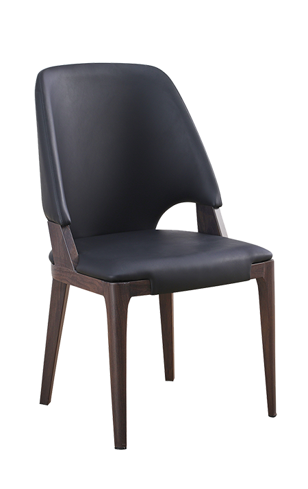 Wood Grain Aluminum Frame Indoor Chair w/ Black Vinyl Back & Seat