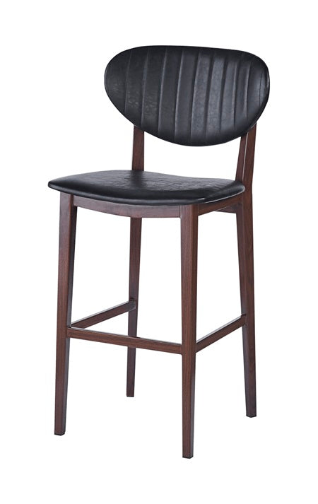 Metal Barstool with Black Vinyl Seat & Back In Imitation Wood Finish, Indoor Use