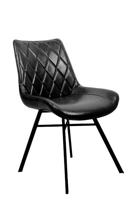 Metal Chair w/ Diamond Stitched Vinyl Seat in Black