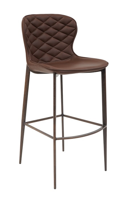 Indoor Wood Grain Metal Barstool with Brown Vinyl Back & Seat