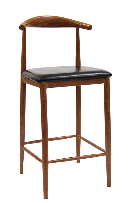 Walnut Wood Grain Steel Indoor Restaurant Bar Stool With Black Vinyl Seat