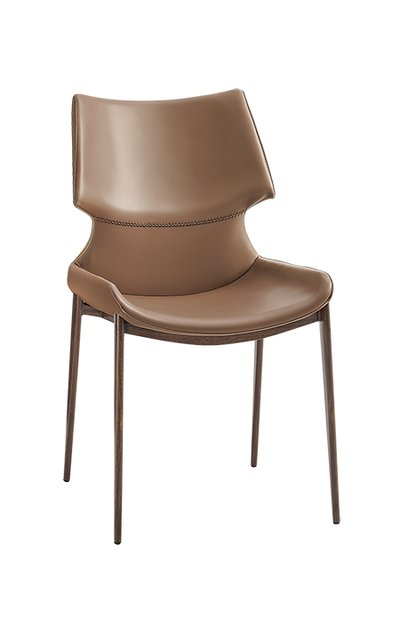 Wood Grain Metal Chair with Vinyl Seat in Tan Brown