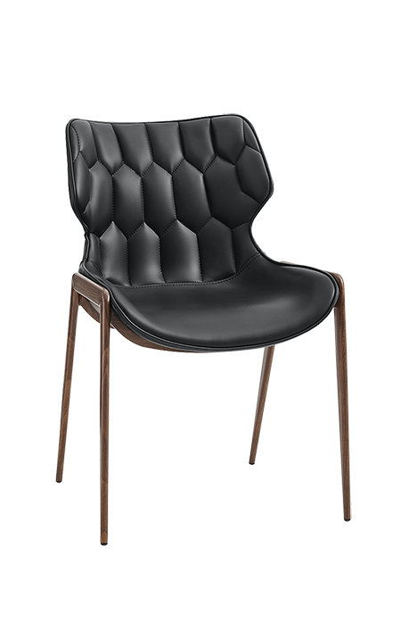 Wood Grain Metal Chair with Black Vinyl Seat