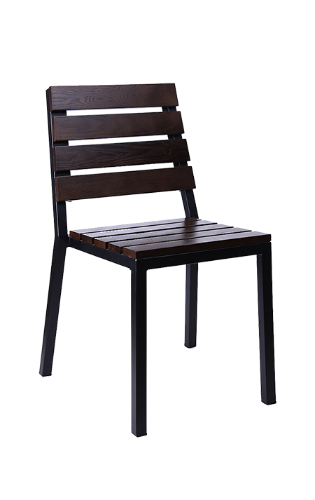 Metal Chair with Slatted Ashwood Seat & Back in Walnut Color for Indoor Use