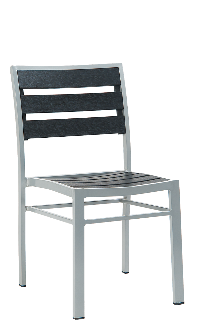 Armless Aluminum Chair with Imitation Teak Slats in Black Color