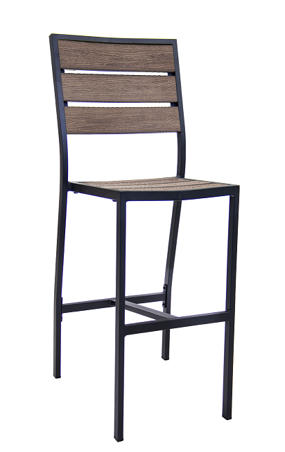 Black Aluminum Barstool with Imitation Teak Slats Seat and Back