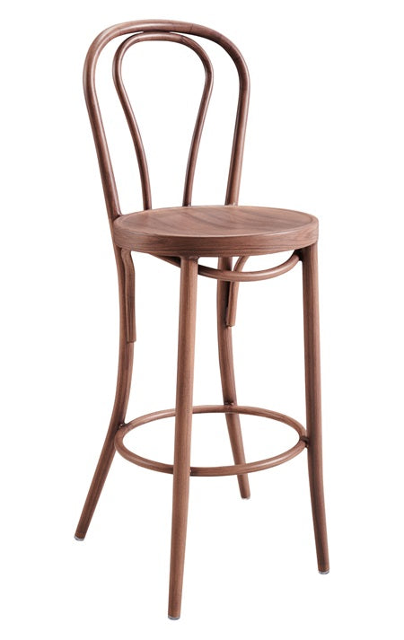 Outdoor Aluminum Barstool with Walnut Wood-Grain Finish