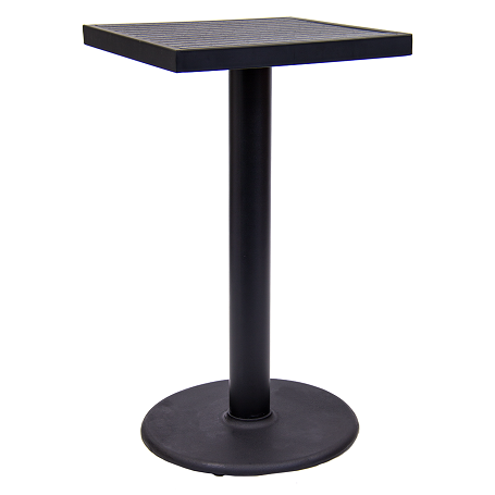 Black Steel Table with Black Imitation Teak Slat Top, Bar Height