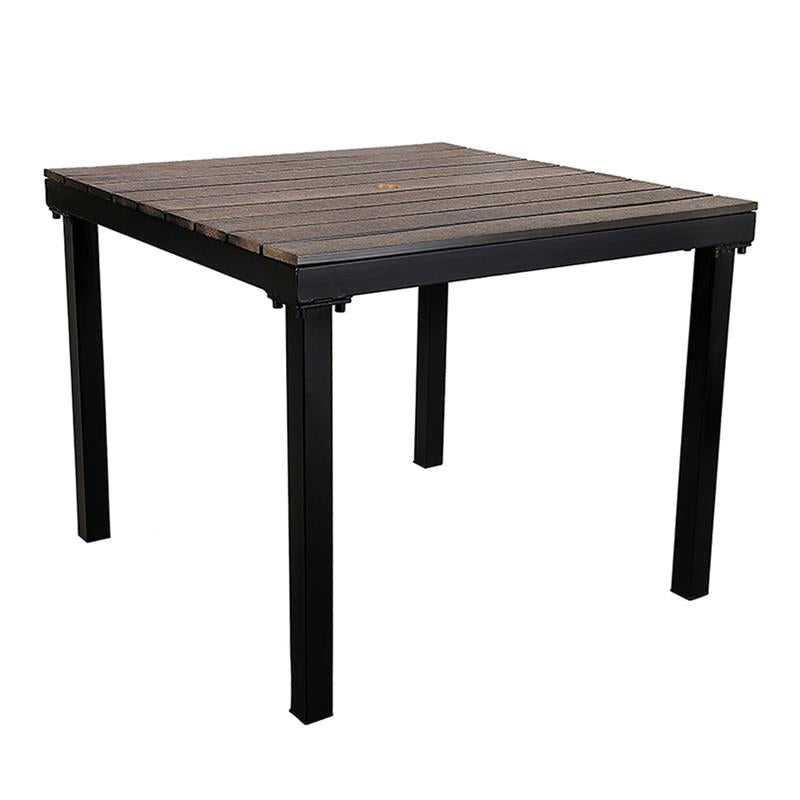 36"x36" Outdoor Black Steel Table with Teak Slat Top