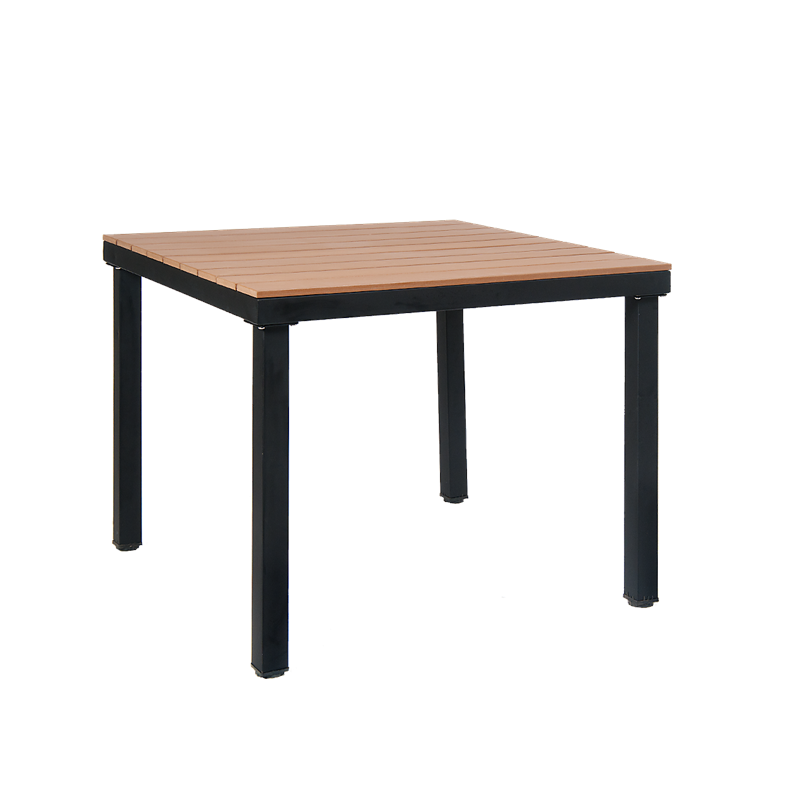 36"x36" Indoor/ Outdoor Black Steel Table with 1.5" Umbrella Hole, Imitation Teak Slat Top