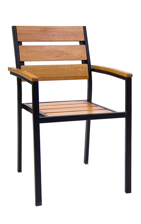 Black Steel Arm Chair with Rosewood Seat and Back