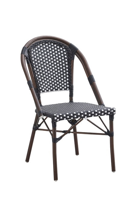 Sleek Chocolate Brown Metal Chair with Two-Tone Poly Woven Comfort Seat & Back, Outdoor Use