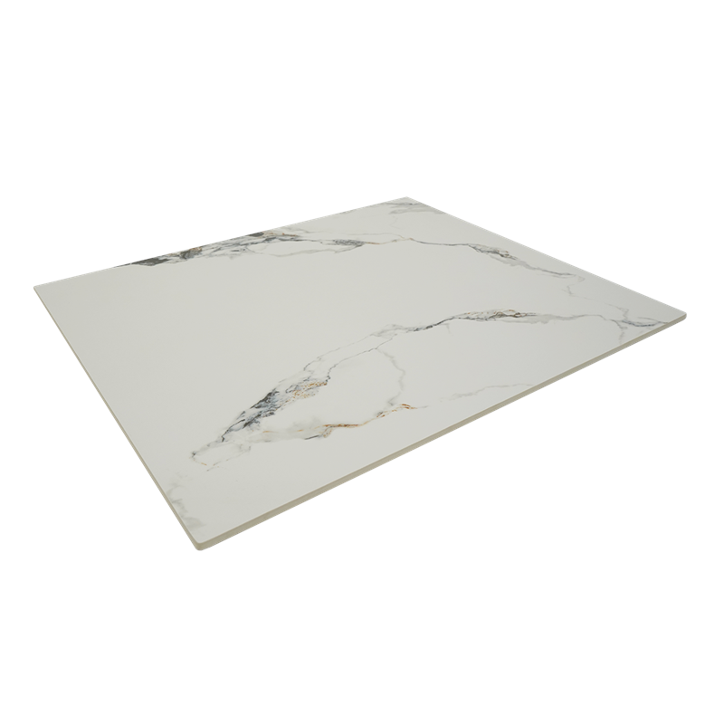 7/8" Marble White Sintered Stone Table Top in "Smoky Ink " Design