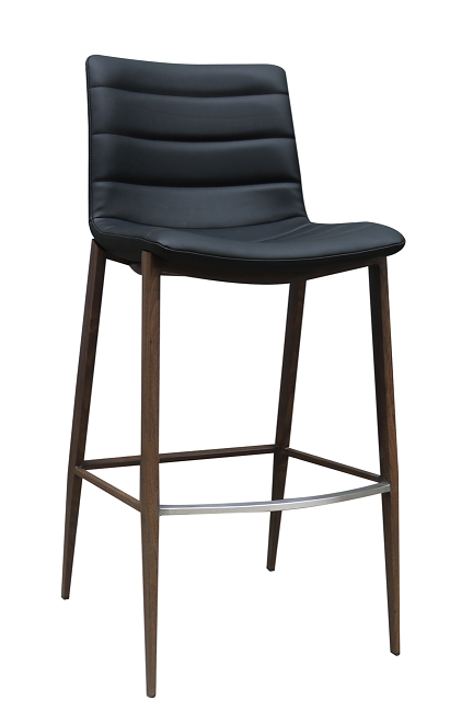 Indoor Metal Wood-Grain Barstool with Black Vinyl Back & Seat