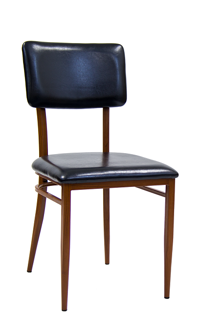 Metal Chair in Mahogany Finish Frame & Black Vinyl Seat and Back