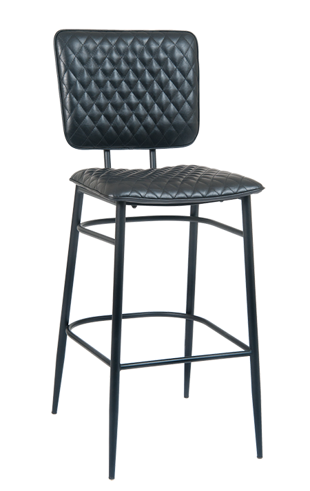 Black Steel Bar Stool with Black Vinyl Back & Seat