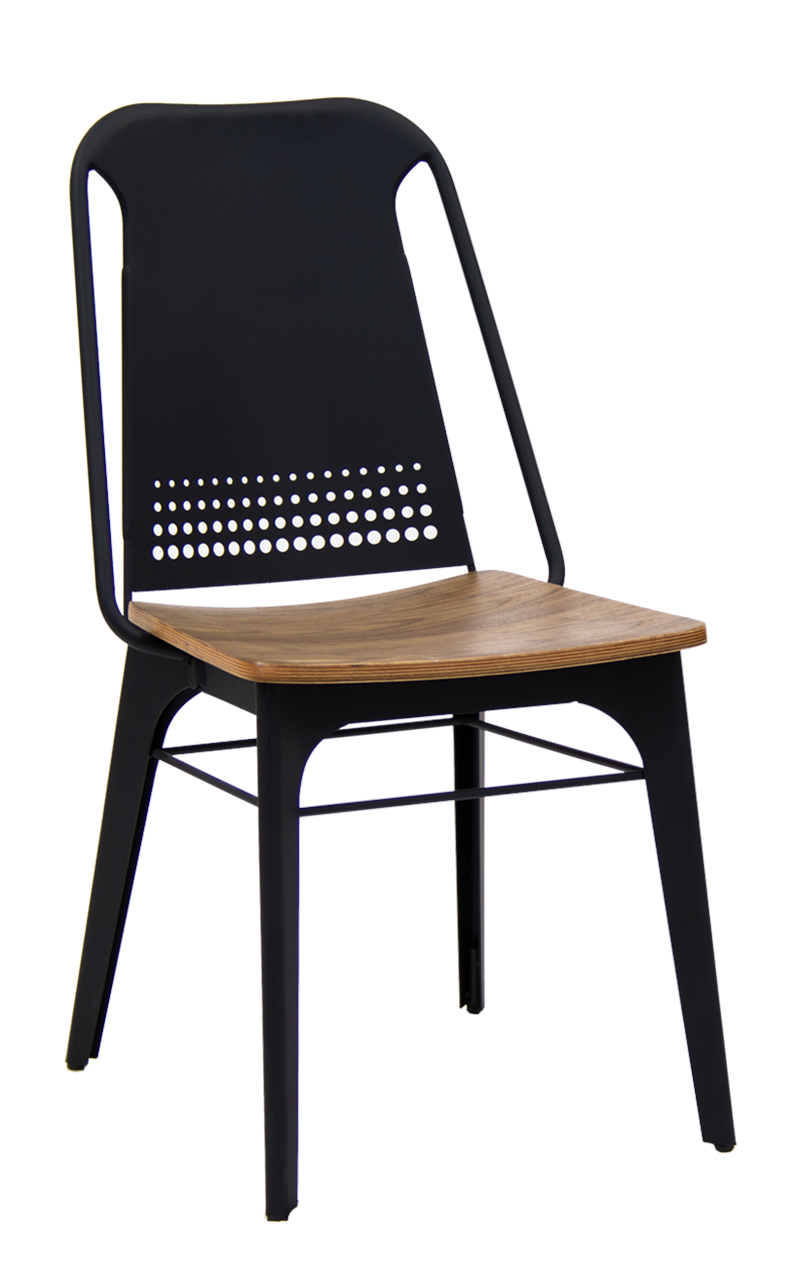 Black Metal Chair with Veneer Seat